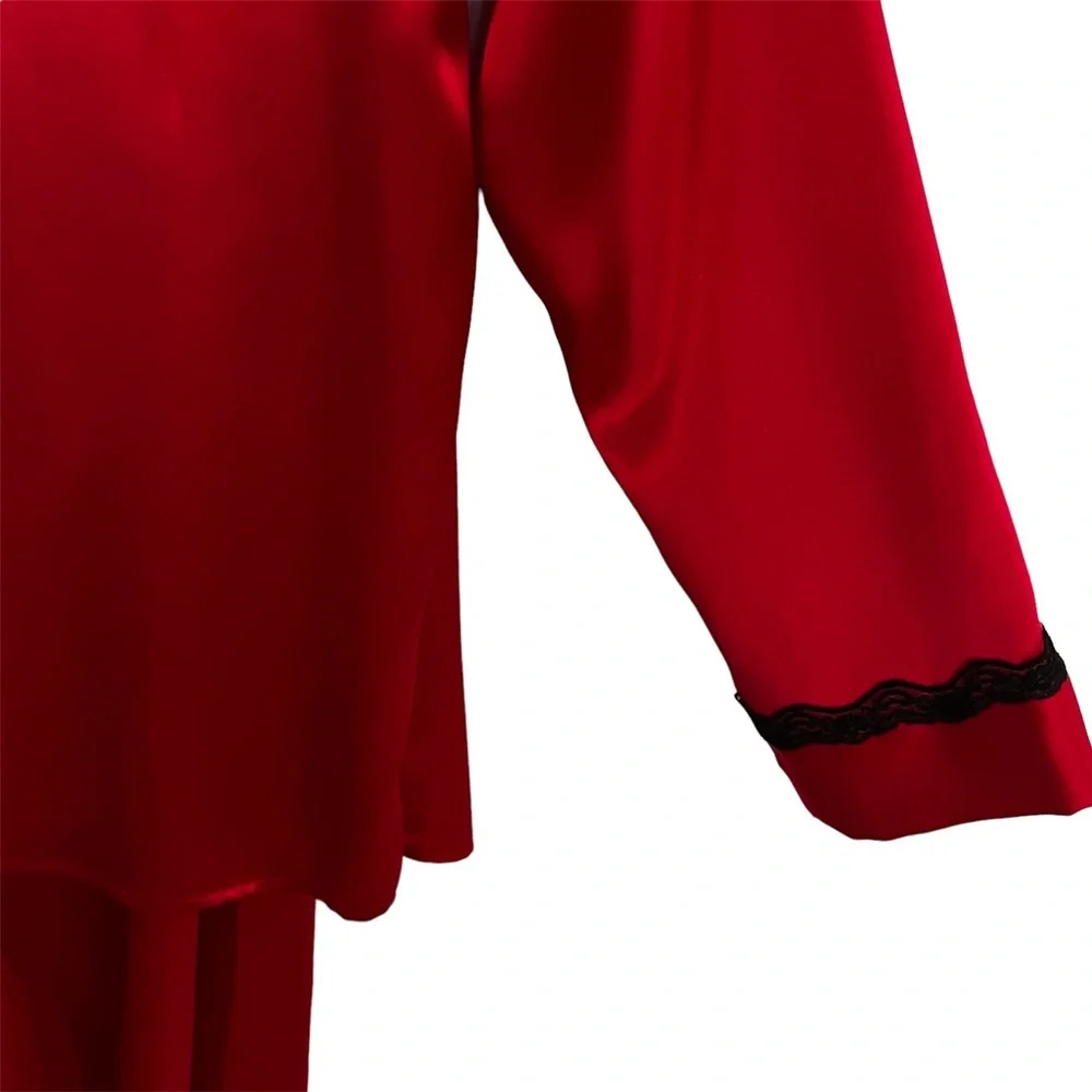 Private Luxuries 2 Piece Long-Sleeve Red Satin Pajama Set Perfect Condition NWOT - Picture 8 of 16
